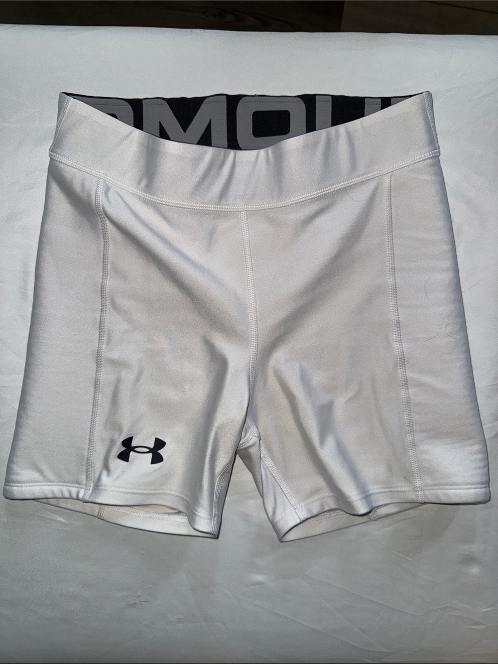 Under Armour Women's White Compression Softball Sliding Shorts with Black Logo